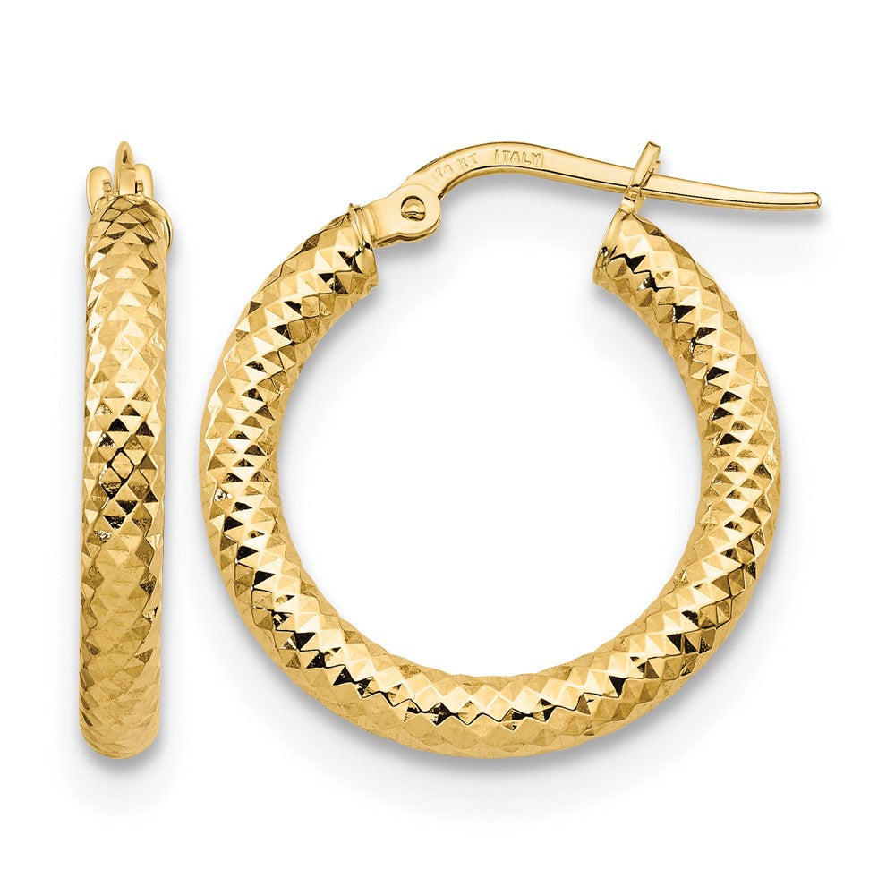 14K Yellow Gold 3X15 D/C Round Hoop Earrings