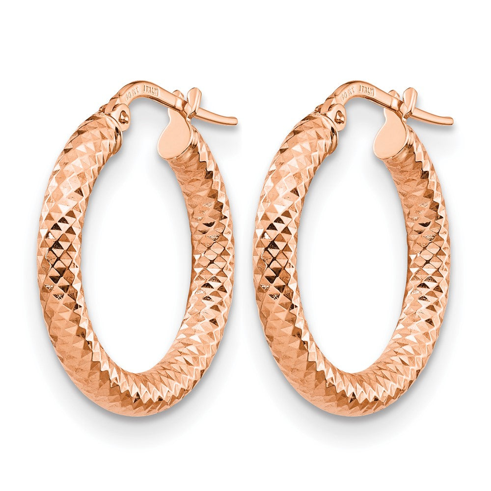 14K Rose Gold 3X15 D/C Round Hoop Earrings