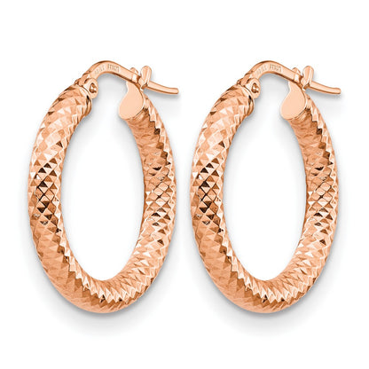 14K Rose Gold 3X15 D/C Round Hoop Earrings