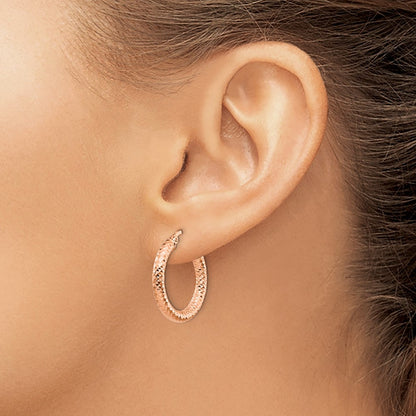 14K Rose Gold 3X15 D/C Round Hoop Earrings