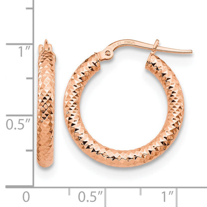 14K Rose Gold 3X15 D/C Round Hoop Earrings