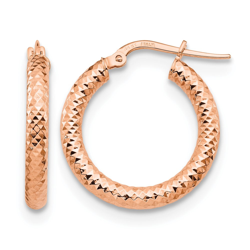 14K Rose Gold 3X15 D/C Round Hoop Earrings