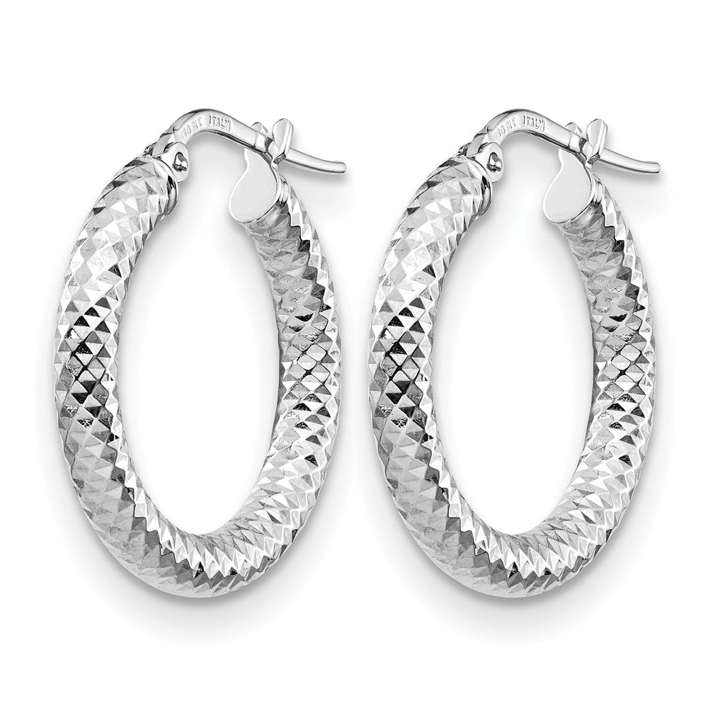 14K Yellow & Rhodium 3X15 With White Plating D/C Round Hoop Earrings