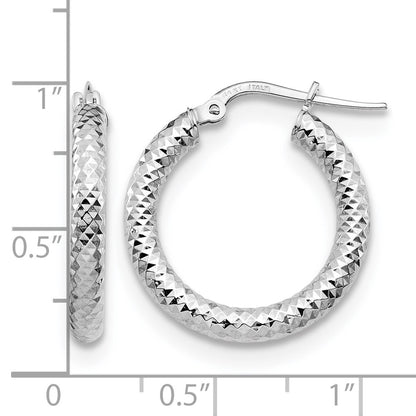 14K Yellow & Rhodium 3X15 With White Plating D/C Round Hoop Earrings