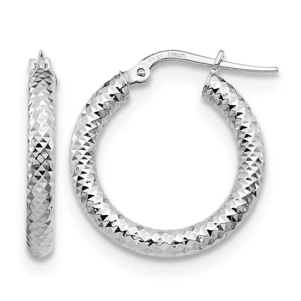 14K Yellow & Rhodium 3X15 With White Plating D/C Round Hoop Earrings