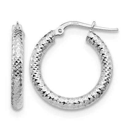 14K Yellow & Rhodium 3X15 With White Plating D/C Round Hoop Earrings