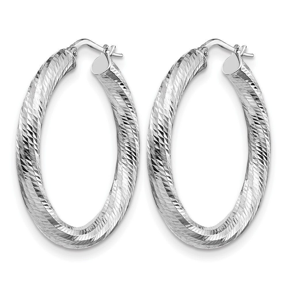 14K White Gold 4X25 D/C Round Hoop Earrings