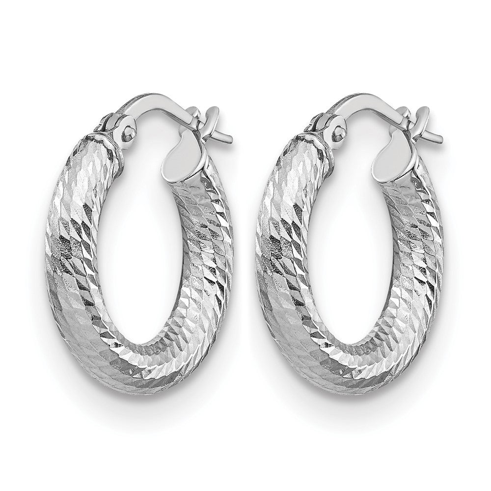 14K Yellow & Rhodium 3X10 With White Plating D/C Round Hoop Earrings