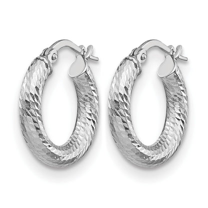 14K Yellow & Rhodium 3X10 With White Plating D/C Round Hoop Earrings