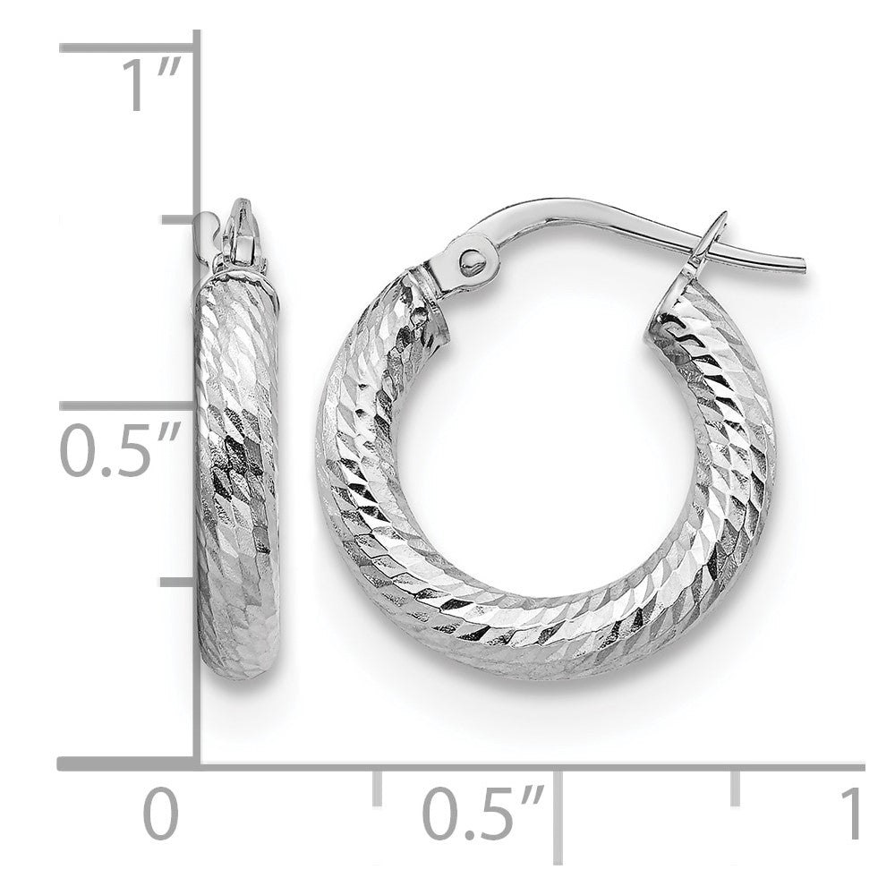 14K Yellow & Rhodium 3X10 With White Plating D/C Round Hoop Earrings