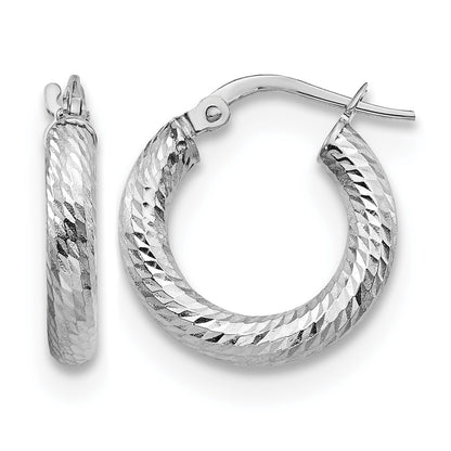 14K Yellow & Rhodium 3X10 With White Plating D/C Round Hoop Earrings