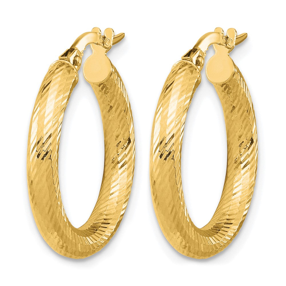 14K Yellow Gold 3X15 D/C Round Hoop Earrings