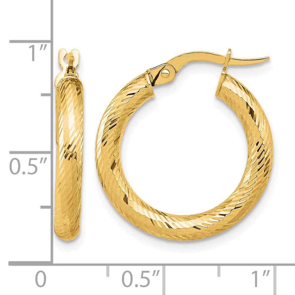 14K Yellow Gold 3X15 D/C Round Hoop Earrings