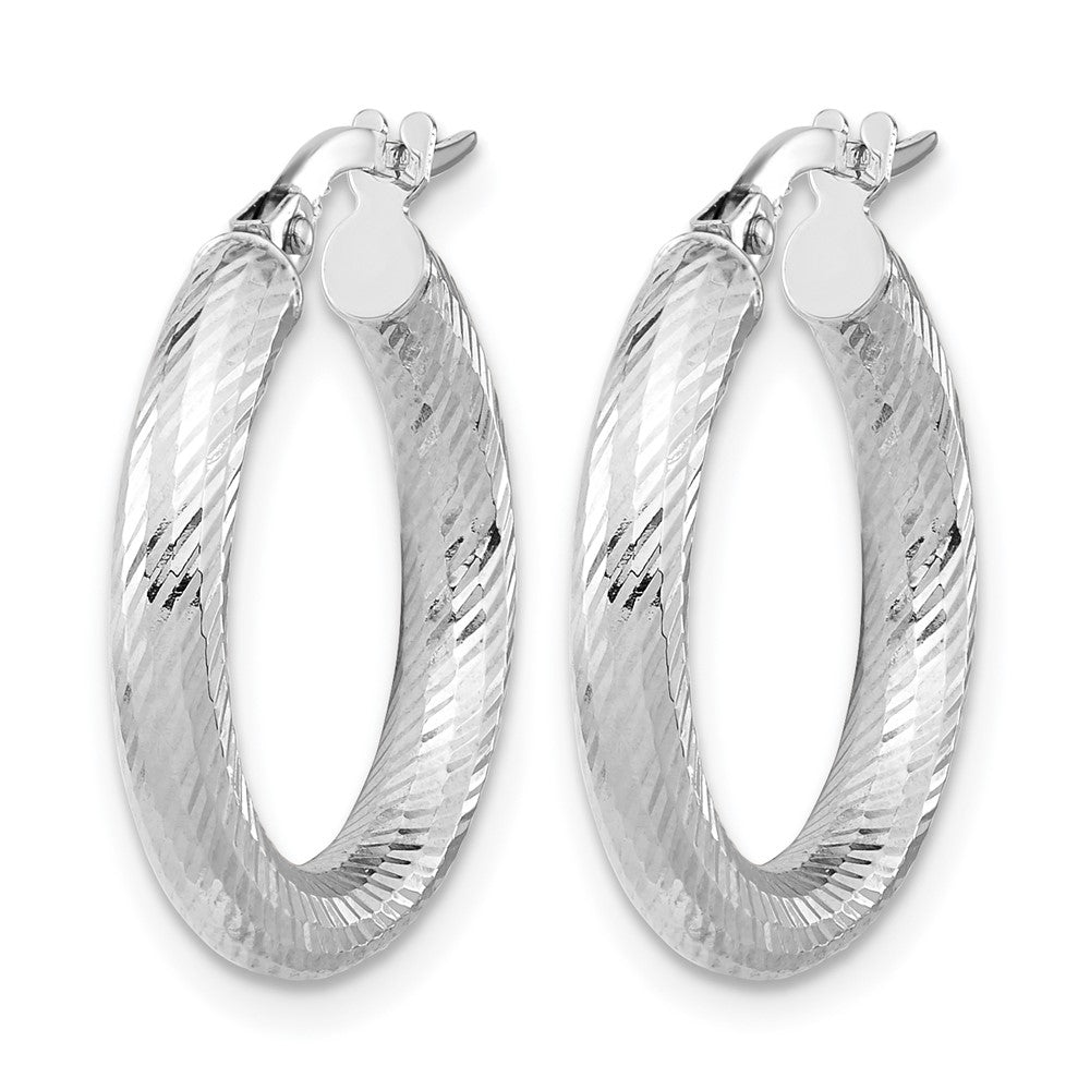 14K Yellow & Rhodium 3X15 With White Plating D/C Round Hoop Earrings