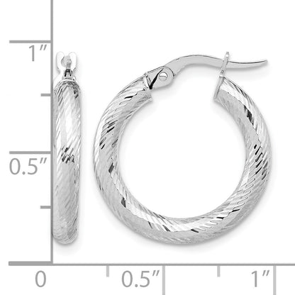 14K Yellow & Rhodium 3X15 With White Plating D/C Round Hoop Earrings