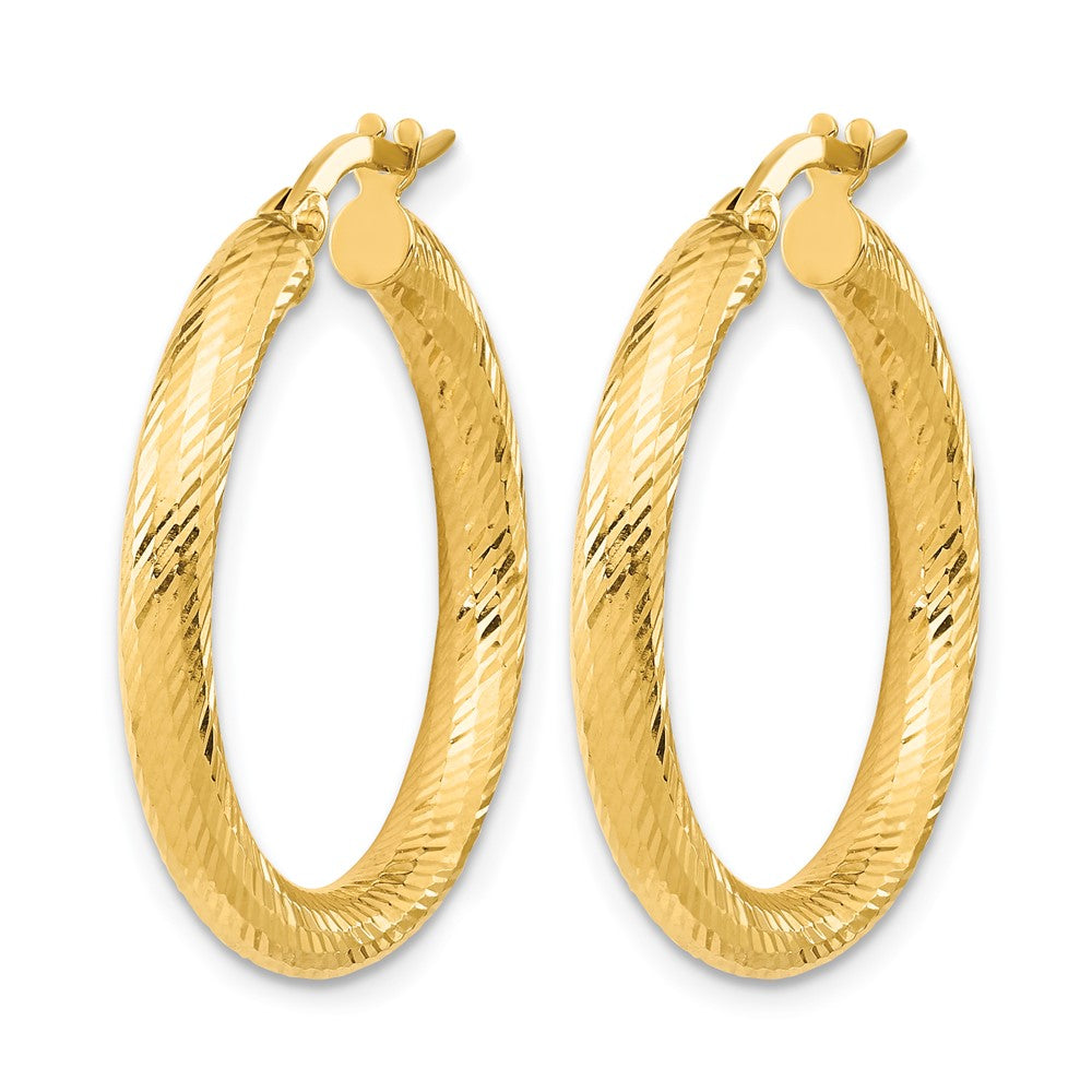 14K Yellow Gold 3X20 D/C Round Hoop Earrings