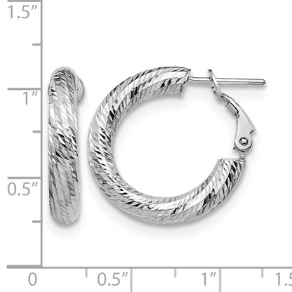 14K White Gold 4X15 D/C Round Omega Back Hoop Earrings