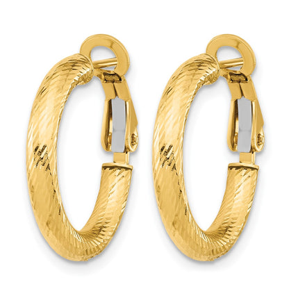 14K Yellow Gold 3X15 D/C Round Omega Back Hoop Earrings