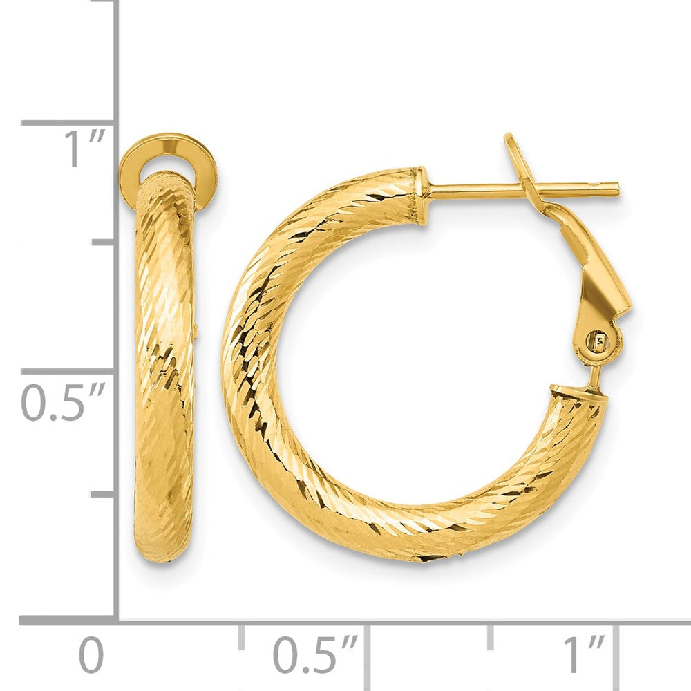 14K Yellow Gold 3X15 D/C Round Omega Back Hoop Earrings