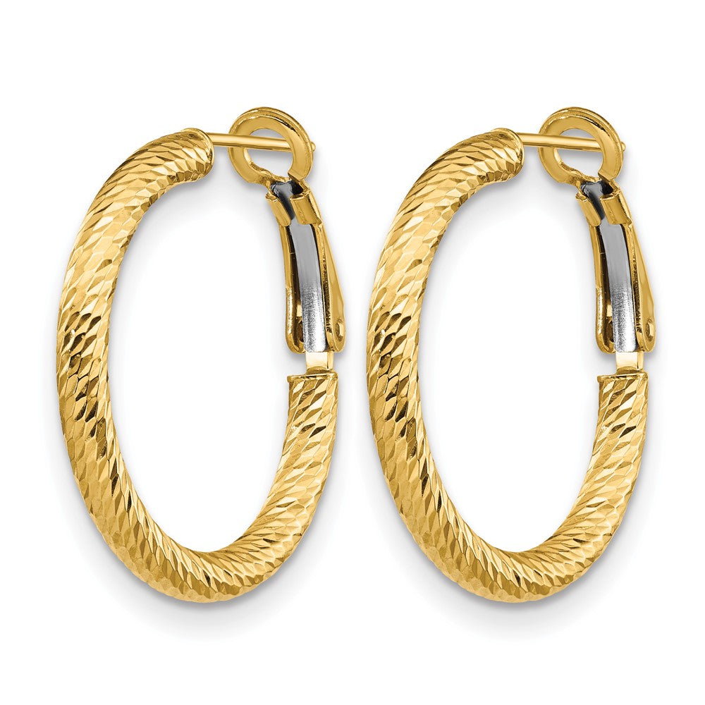 14K Yellow Gold 3X20 D/C Round Omega Back Hoop Earrings