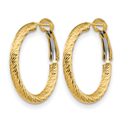 14K Yellow Gold 3X20 D/C Round Omega Back Hoop Earrings