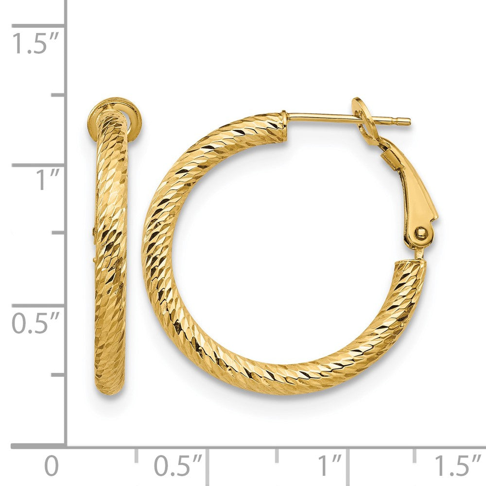 14K Yellow Gold 3X20 D/C Round Omega Back Hoop Earrings