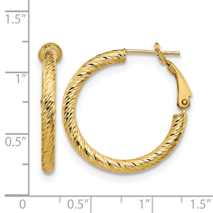 14K Yellow Gold 3X20 D/C Round Omega Back Hoop Earrings