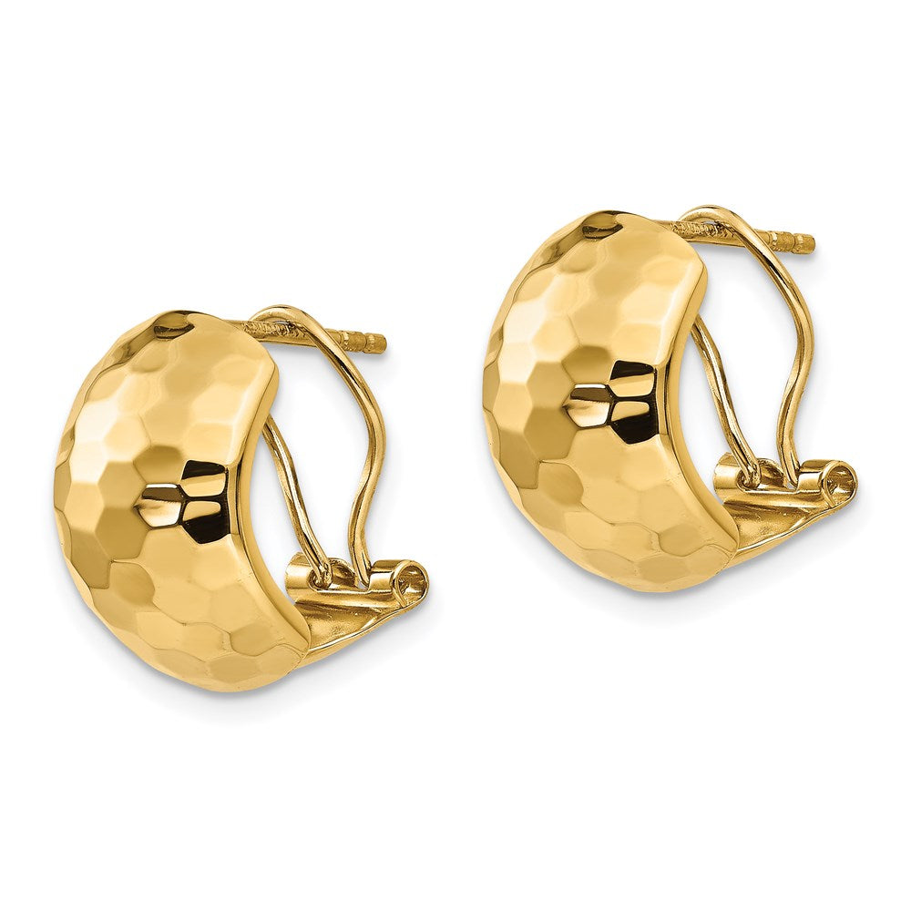 14K Yellow Gold Polished Hammered Omega Back Earrings