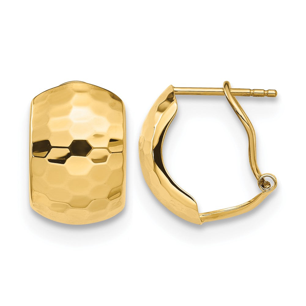 14K Yellow Gold Polished Hammered Omega Back Earrings
