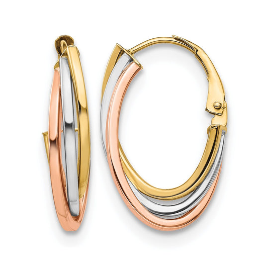 14K Tri-Color Polished Hoop Earrings