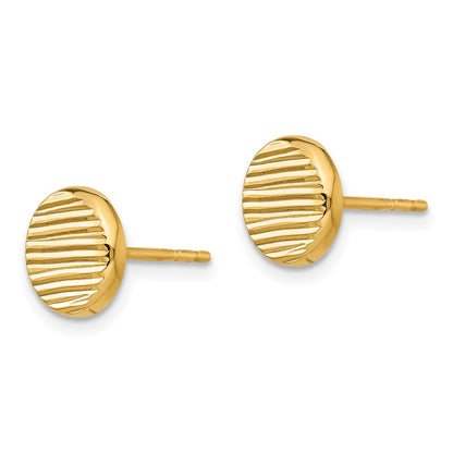 14K Yellow Gold Polished And Textured Disc Post Earrings