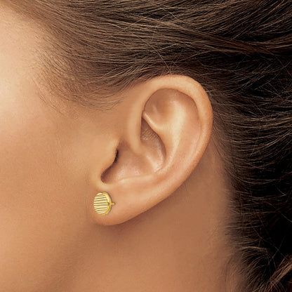 14K Yellow Gold Polished And Textured Disc Post Earrings