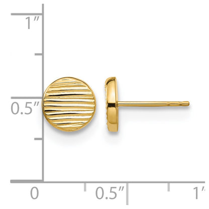 14K Yellow Gold Polished And Textured Disc Post Earrings