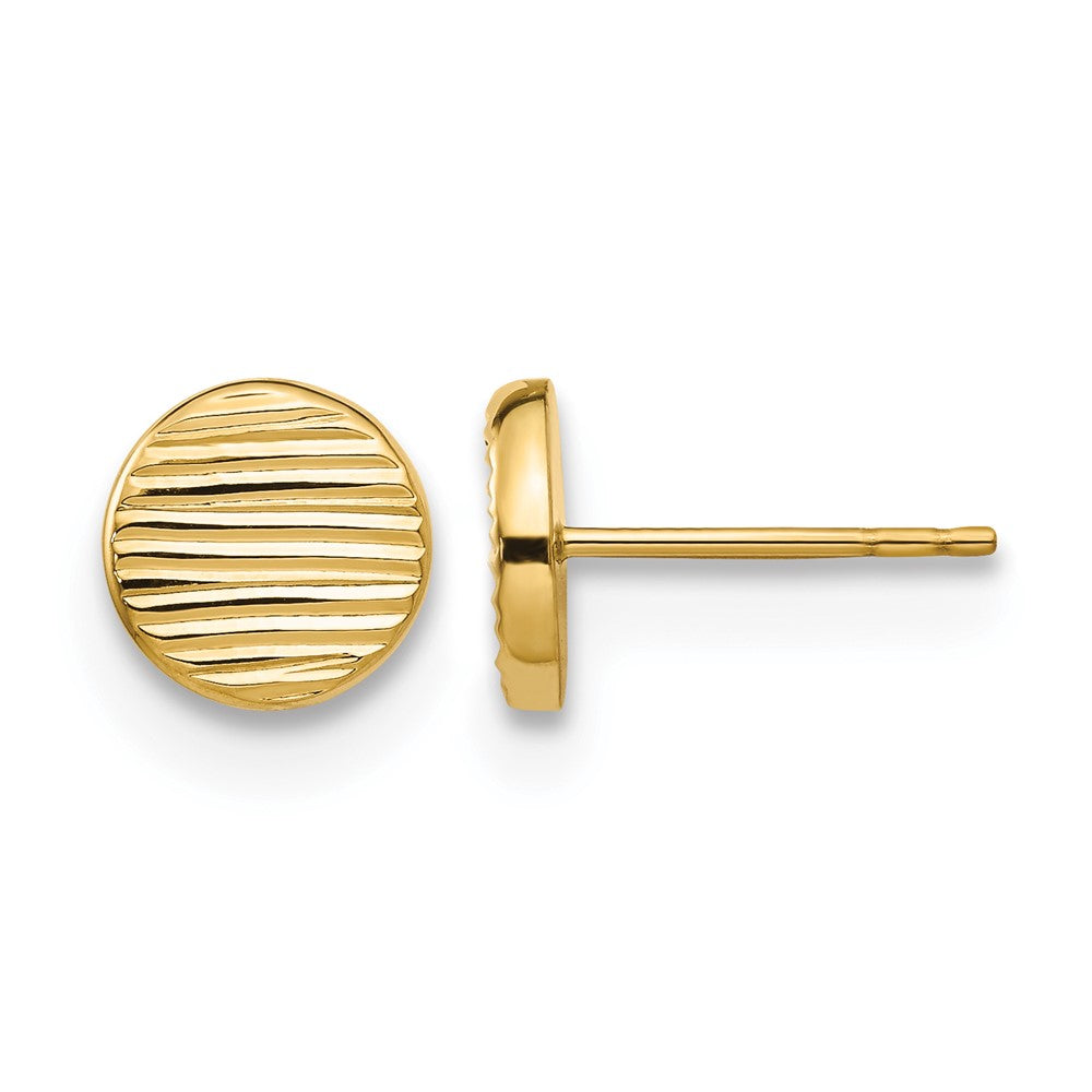 14K Yellow Gold Polished And Textured Disc Post Earrings
