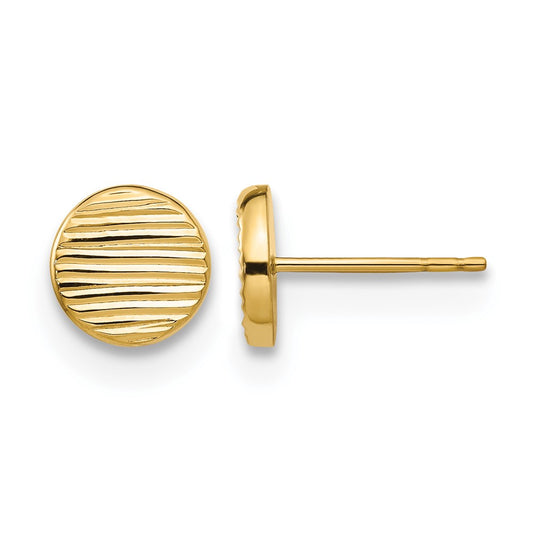 14K Yellow Gold Polished And Textured Disc Post Earrings