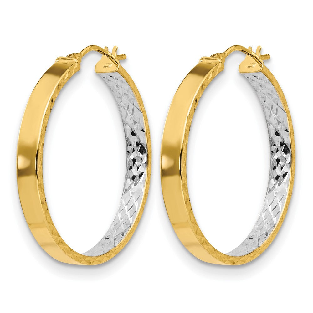14K Yellow & Rhodium With White Polished And D/C Hoop Earrings