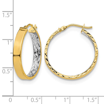 14K Yellow & Rhodium With White Polished And D/C Hoop Earrings