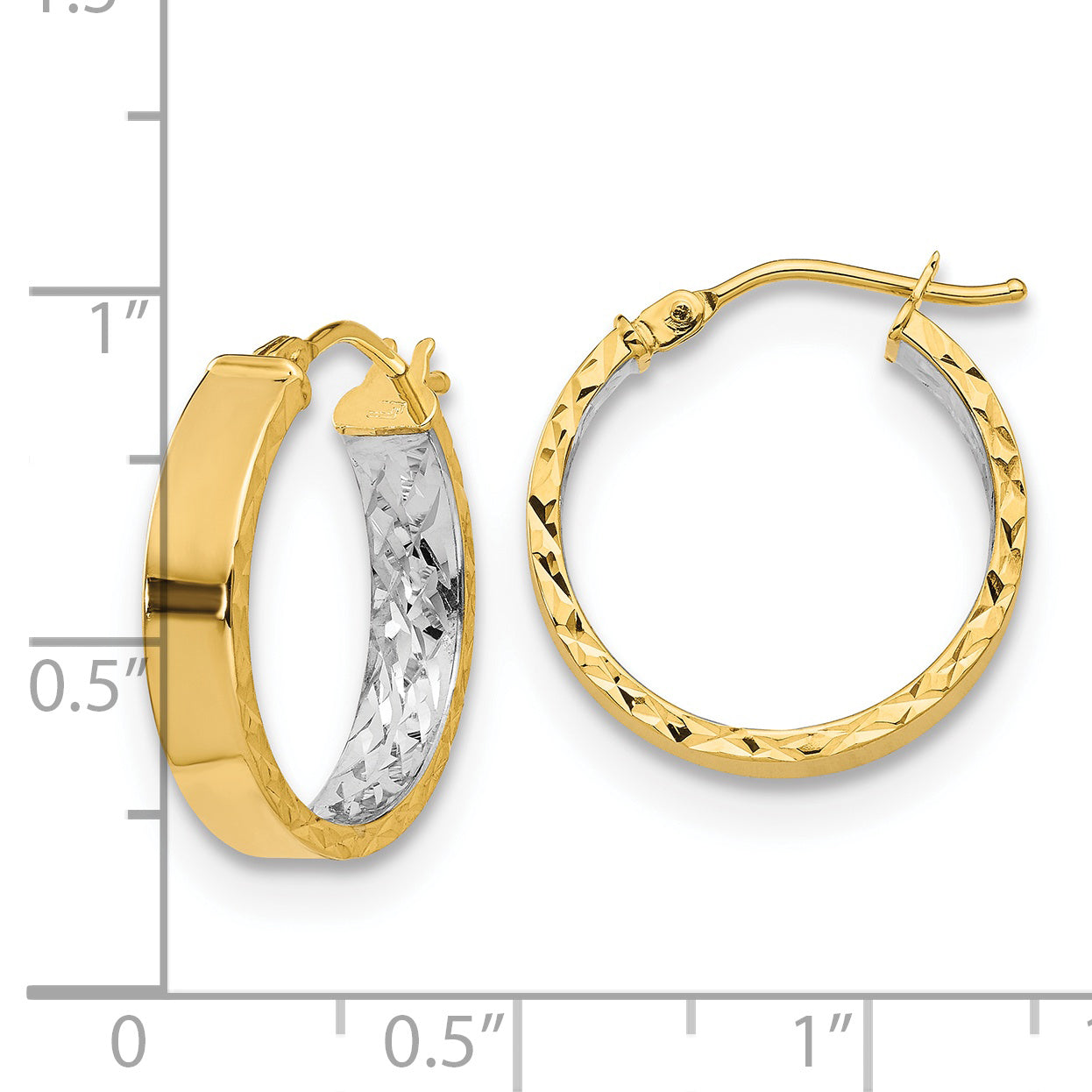 14K Yellow & Rhodium With White Polished And D/C Hoop Earrings