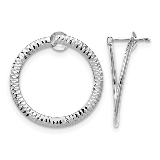 14K White Gold Polished & D/C Flexible Post Hoop Earrings