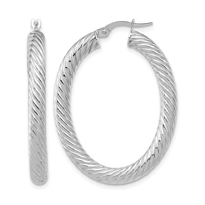 14K White Gold Polished Twisted Oval Hoop Earrings