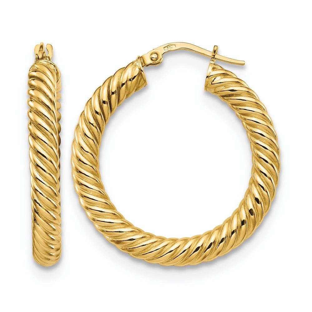 14K Yellow Gold Polished Twisted Hoop Earrings