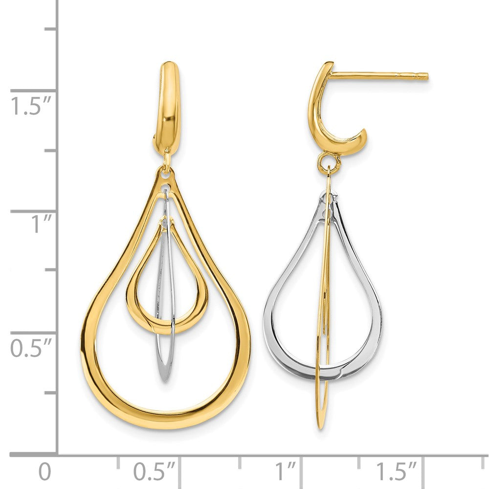 14K Two Tone Polished Post Dangle Earrings