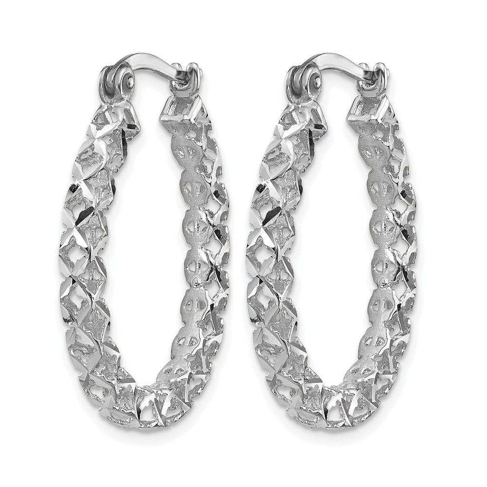 14K White Gold Polished D/C Hollow Hoop Earrings