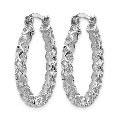 14K White Gold Polished D/C Hollow Hoop Earrings