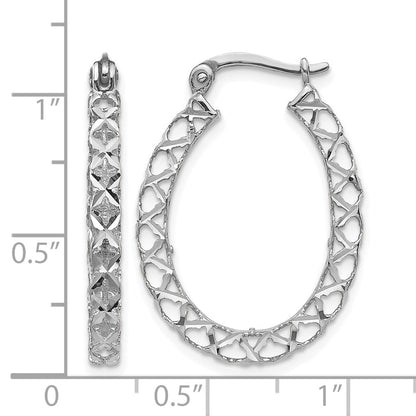 14K White Gold Polished D/C Hollow Hoop Earrings
