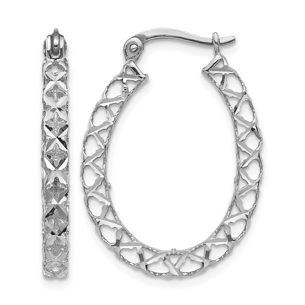14K White Gold Polished D/C Hollow Hoop Earrings