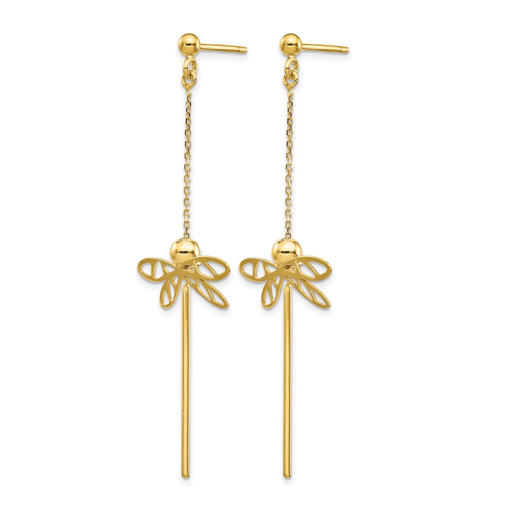 14K Yellow Gold Polished Dragonfly Post Dangle Earrings