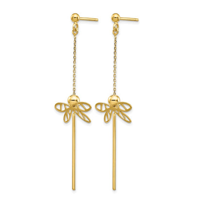 14K Yellow Gold Polished Dragonfly Post Dangle Earrings