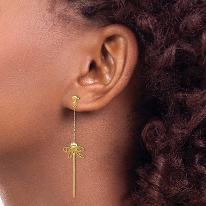 14K Yellow Gold Polished Dragonfly Post Dangle Earrings