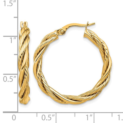 14K Yellow Gold Polished Twisted Hoop Earrings